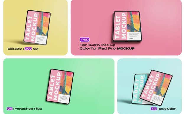 彩色iPad Pro模型样机 (PSD)