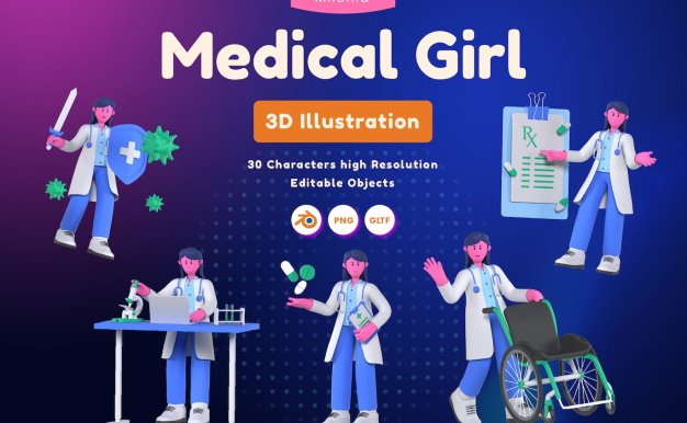 医学女性 3D 插图 (PNG,Blend)