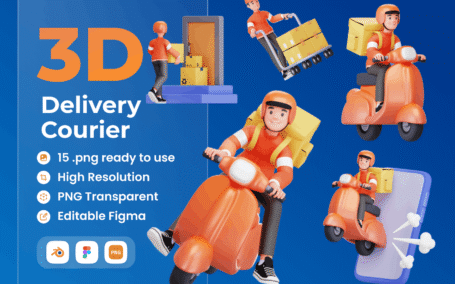 快递员/外卖小哥骑电瓶车3D插图 (FIG,PNG,Blend)