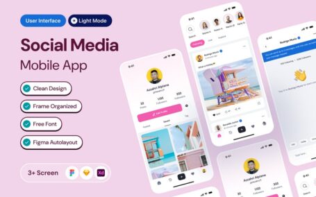 社交媒体移动应用APP UI KIT (FIG,XD,SKETCH)
