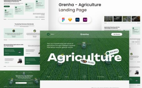 农业着陆页UI套件网页UI模板 (FIG,PSD,SKETCH,XD)