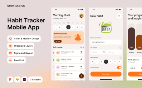 简约习惯追踪器移动应用APP UI KIT (FIG,SKETCH,XD)
