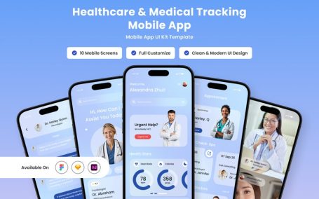 医疗保健和医疗跟踪移动应用APP UI KIT (FIG,SKETCH,XD)