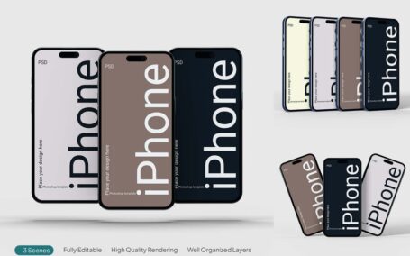iPhone 16屏幕模型卷样机 (PSD,PDF)