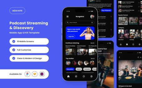 现代黑暗播客应用APP UI KIT (FIG,SKETCH,XD)
