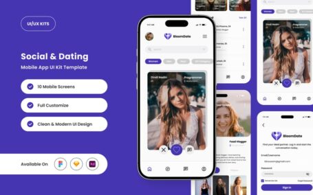 现代且有趣的约会应用APP UI KIT (FIG,XD,SKETCH)