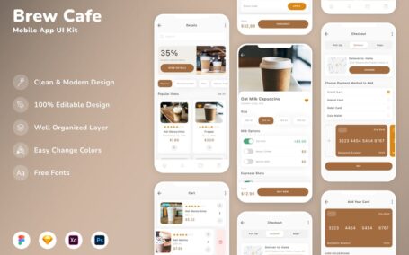 咖啡主题的APP UI KIT (SKETCH,FIG,XD,PSD)