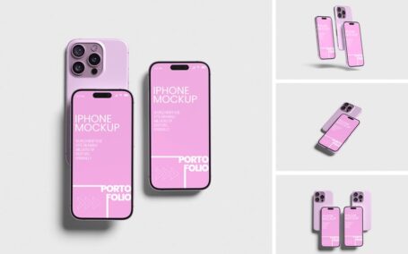 iPhone 16 Pro手机模型样机 (PSD,PDF)