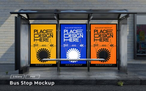 公交车站的广告牌模型样机 (PSD)