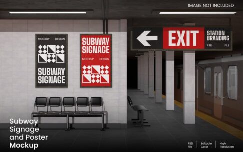 地铁标牌和海报模型样机 (PSD)