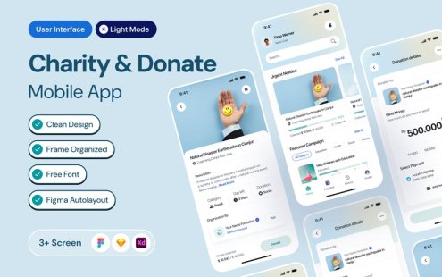 慈善与捐赠移动应用APP UI KIT  (FIG,XD,SKETCH)