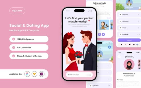 浪漫的社交和约会应用APP UI KIT (FIG,SKETCH,XD)