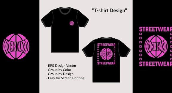 努力工作概念T恤服装设计矢量图案素材[eps]