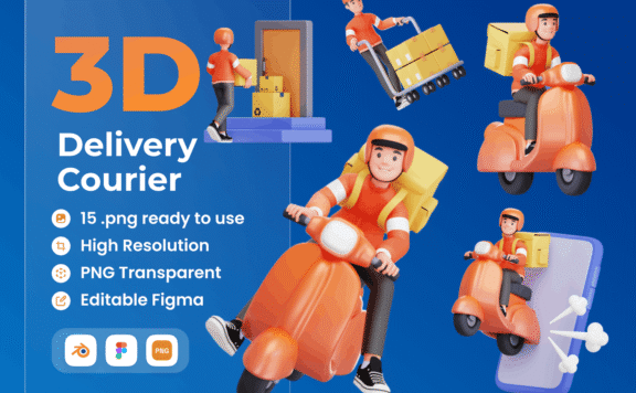 快递员/外卖小哥骑电瓶车3D插图 (FIG,PNG,Blend)
