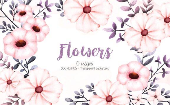 花卉和树叶装饰 (PNG)