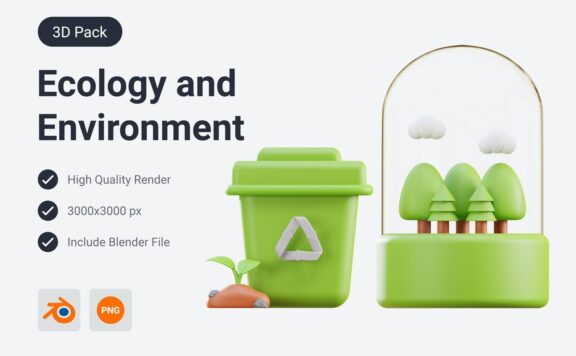 回收站和保存树3D插图 (PNG,Blend)