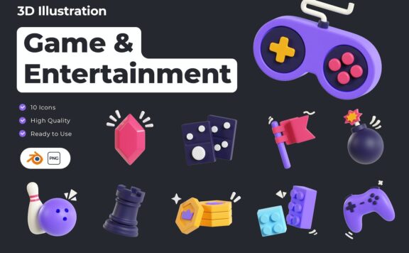 游戏和娱乐3D模型图标 (PNG,Blend)