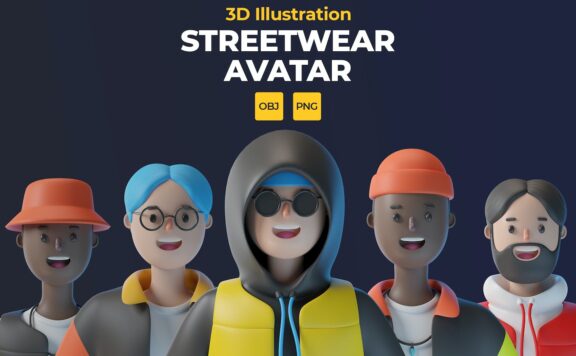 街头服装虚拟卡通形象3D模型（PNG,OBj）
