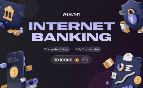 互联网银行3D图标集  (PNG,Blend)