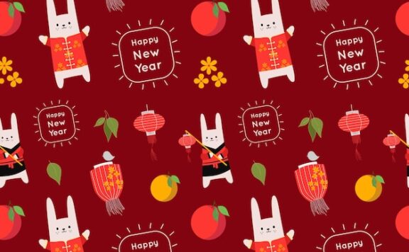 矢量红色装饰兔年新年图案[eps]