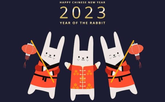 灯笼兔子角色2023年兔年新年Banner设计模板[eps]