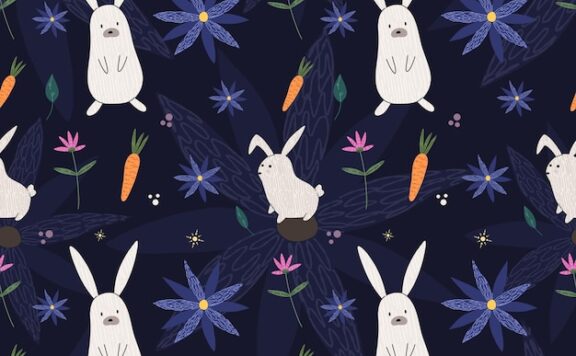 花朵兔子动物矢量装饰图案新年素材[eps]