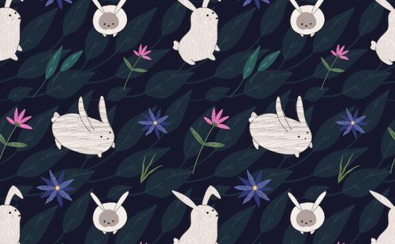 花叶兔子动物新年矢量装饰图案素材[eps]