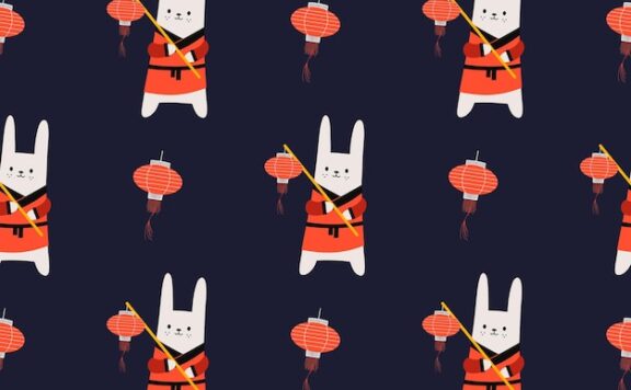 兔年新年灯笼动物矢量装饰图案素材[eps]