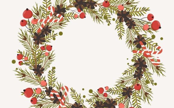 扁平设计冬青叶子圣诞花环矢量素材[ai,eps]