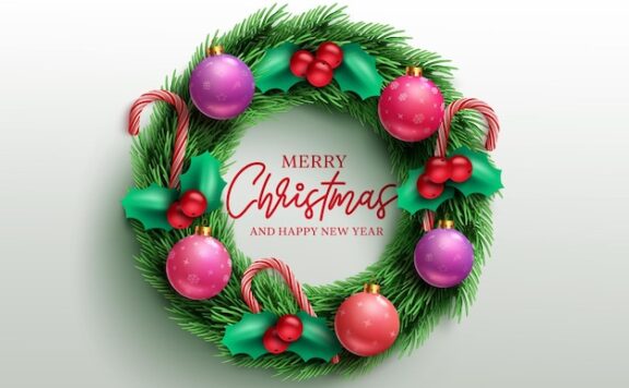 圣诞快乐问候语圣诞花环矢量概念设计[eps]