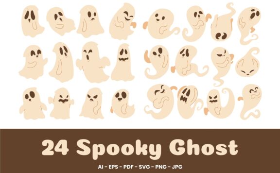 可爱的万圣节幽灵鬼脸插画素材 (AI,EPS,JPG,PDF,PNG,SVG)