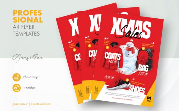 冬季服装圣诞销售海报传单模板 (INDD,PSD)