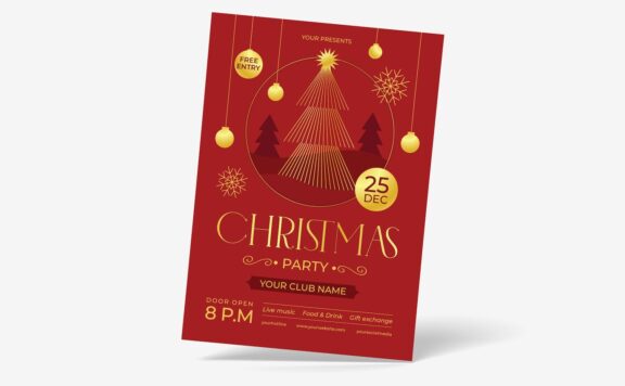 金红色圣诞派对海报传单 (AI,EPS,JPG,PNG)