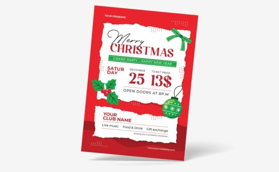 3D撕纸圣诞晚会派对邀请传单海报 (AI,EPS,JPG,PNG)