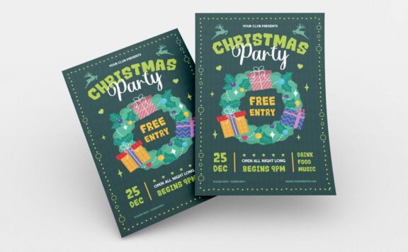 礼物花环圣诞派对传单海报模板 (AI,EPS,JPG,PNG)