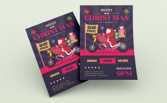 圣诞老人送礼派对传单海报模板 (AI,EPS,JPG,PNG)