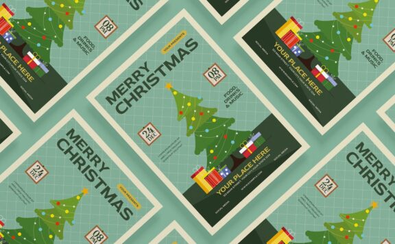 圣诞晚会派对传单设计模板 (AI,PSD)