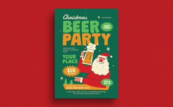 复古圣诞啤酒派对活动传单海报 (AI,PSD)