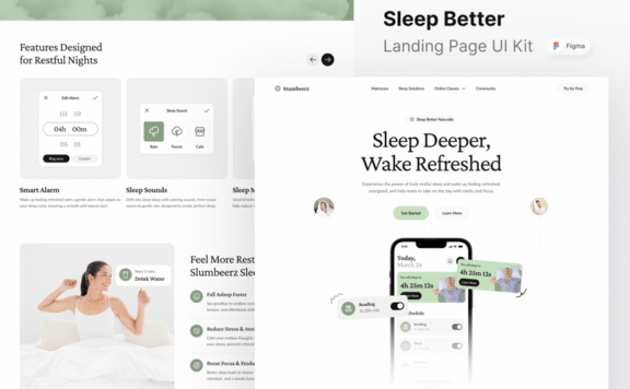 让睡眠更好的着陆页网页模板 (FIG)
