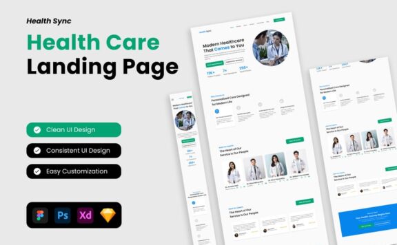 医疗卫生保健着陆页 (FIG,PSD,SKETCH,XD)