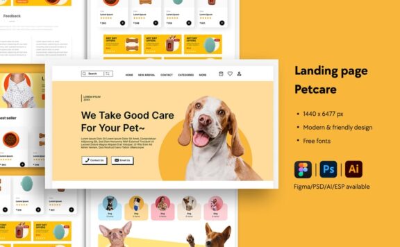 宠物护理店和诊所网站着陆页 (AI,EPS,FIG,PSD)