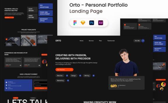 个人投资组合着陆页UI套件网页UI模板 (FIG,PSD,SKETCH,XD)