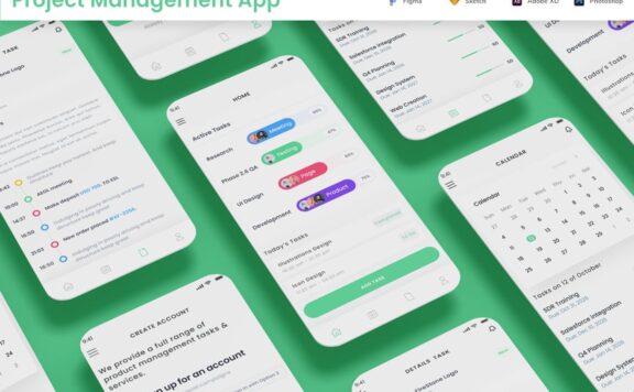 项目和任务管理和日历工作计划应用APP UI KIT (FIG,SKETCH,PSD,XD,SVG)