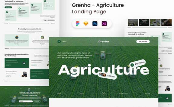 农业着陆页UI套件网页UI模板 (FIG,PSD,SKETCH,XD)