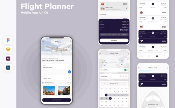飞行计划者移动应用APP UI KIT (SKETCH,FIG,XD,PSD)