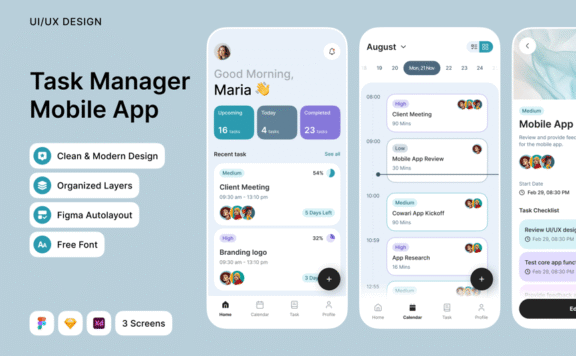 现代任务管理器移动应用APP UI KIT (FIG,SKETCH,XD)