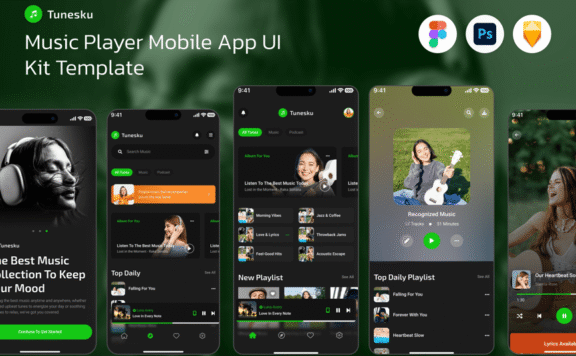 音乐播放器流应用APP UI KIT (FIG,PSD,SKETCH)
