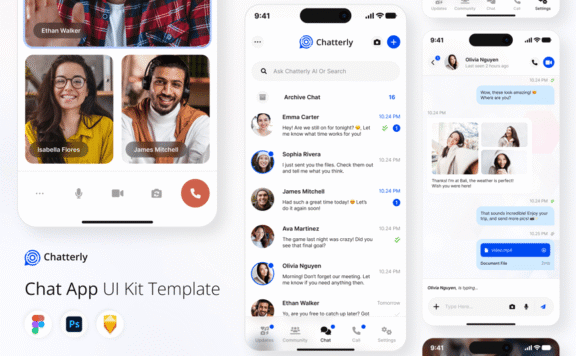聊天移动应用APP UI KIT (FIG,PSD,SKETCH)