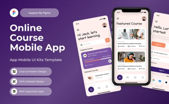 在线课程移动应用APP UI KIT (FIG)