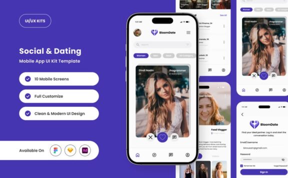 现代且有趣的约会应用APP UI KIT (FIG,XD,SKETCH)